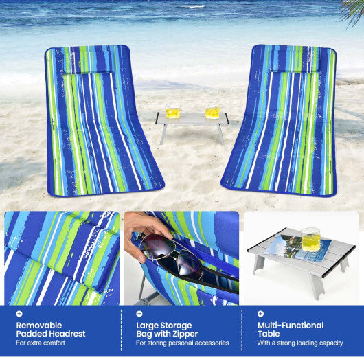 3 Pieces Beach Lounge Chair Mat Set 2 Adjustable Lounge Chairs with Table Stripe-Stripe LuxuryLifeWay Online Store