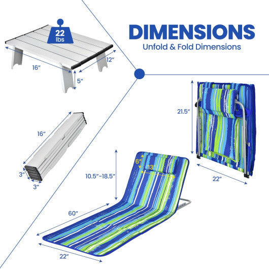 3 Pieces Beach Lounge Chair Mat Set 2 Adjustable Lounge Chairs with Table Stripe-Stripe LuxuryLifeWay Online Store