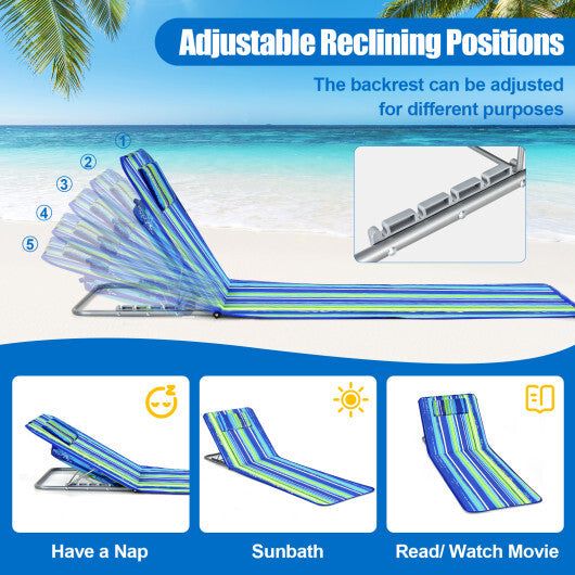 3 Pieces Beach Lounge Chair Mat Set 2 Adjustable Lounge Chairs with Table Stripe-Stripe LuxuryLifeWay Online Store