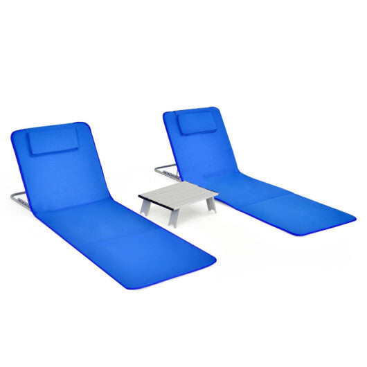 3 Pieces Beach Lounge Chair Mat Set 2 Adjustable Lounge Chairs with Table Stripe-Stripe LuxuryLifeWay Online Store