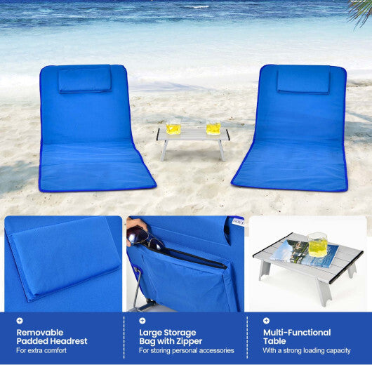 3 Pieces Beach Lounge Chair Mat Set 2 Adjustable Lounge Chairs with Table Stripe-Stripe LuxuryLifeWay Online Store