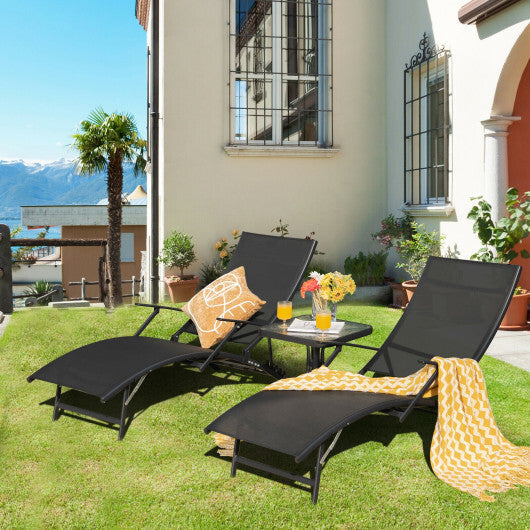 2 Pieces Patio Folding Stackable Lounge Chair Chaise with Armrest-Black LuxuryLifeWay Online Store