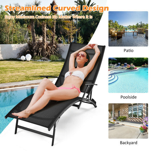 2 Pieces Patio Folding Stackable Lounge Chair Chaise with Armrest-Black LuxuryLifeWay Online Store