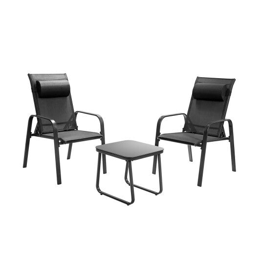3 Pieces Patio Bistro Furniture Set with Adjustable Backrest-Black LuxuryLifeWay Online Store