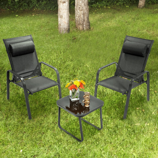3 Pieces Patio Bistro Furniture Set with Adjustable Backrest-Black LuxuryLifeWay Online Store