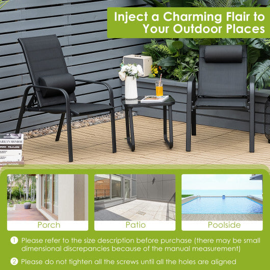 3 Pieces Patio Bistro Furniture Set with Adjustable Backrest-Black LuxuryLifeWay Online Store