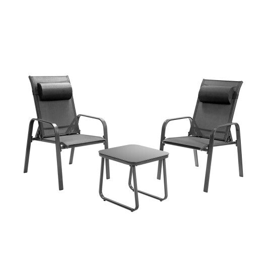 3 Pieces Patio Bistro Furniture Set with Adjustable Backrest-Black LuxuryLifeWay Online Store
