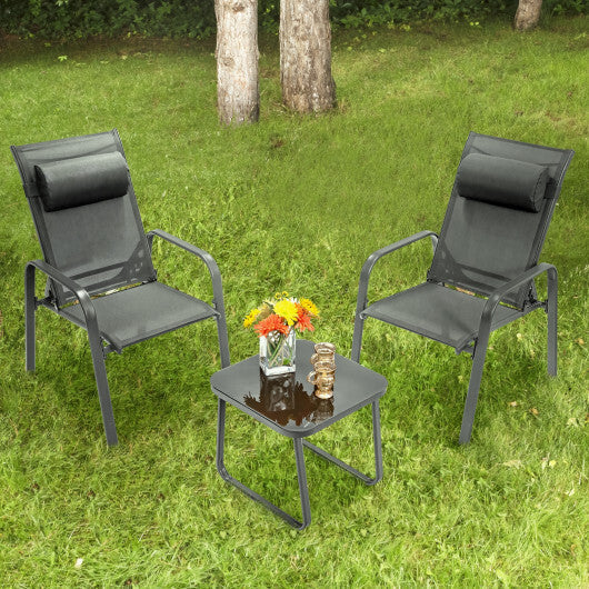 3 Pieces Patio Bistro Furniture Set with Adjustable Backrest-Black LuxuryLifeWay Online Store