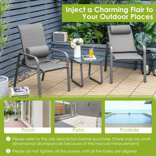 3 Pieces Patio Bistro Furniture Set with Adjustable Backrest-Black LuxuryLifeWay Online Store