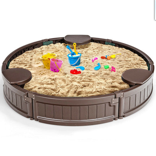 Sandbox with Built-in Corner Seat and Cover-Brown LuxuryLifeWay Online Store