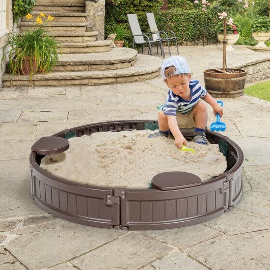 Sandbox with Built-in Corner Seat and Cover-Brown LuxuryLifeWay Online Store