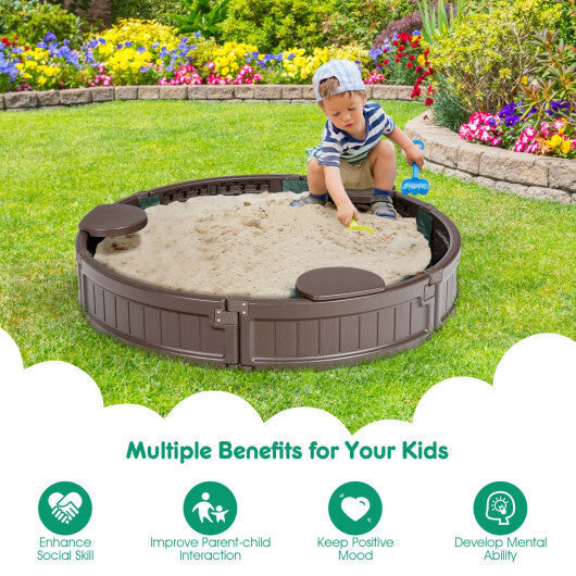 Sandbox with Built-in Corner Seat and Cover-Brown LuxuryLifeWay Online Store