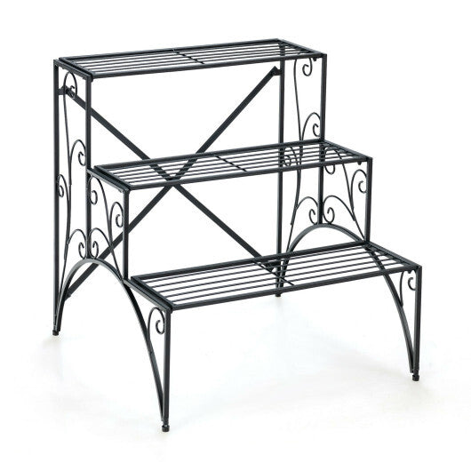 3-Tier Metal Plant Stand with Widened Grid Shelf for Porch Garden-Black LuxuryLifeWay Online Store