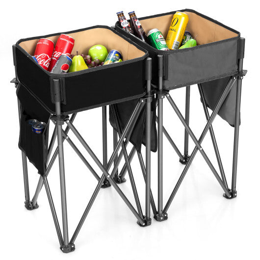 2 Pieces Folding Camping Tables with Large Capacity Storage Sink for Picnic-Black - Color: Black LuxuryLifeWay Online Store