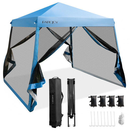 10 x 10 Feet Pop Up Canopy with with Mesh Sidewalls and Roller Bag-Blue LuxuryLifeWay Online Store