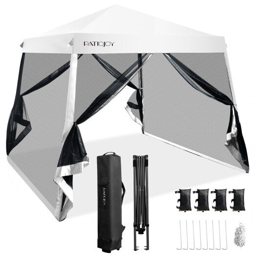 10 x 10 Feet Pop Up Canopy with with Mesh Sidewalls and Roller Bag-White - Color: White LuxuryLifeWay Online Store