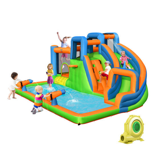 7-in-1 Inflatable Giant Water Park Bouncer with Dual Climbing Walls and 735W Blower LuxuryLifeWay Online Store