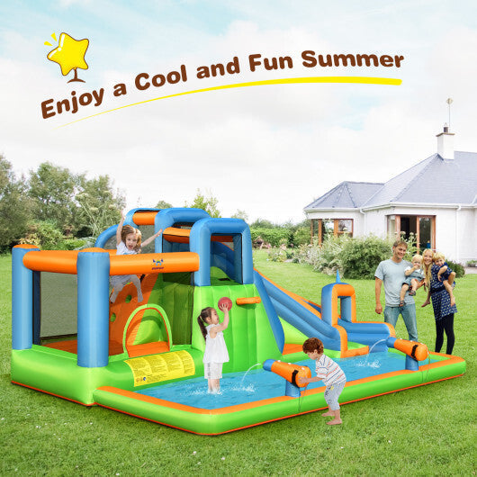 7-in-1 Inflatable Giant Water Park Bouncer with Dual Climbing Walls and 735W Blower LuxuryLifeWay Online Store