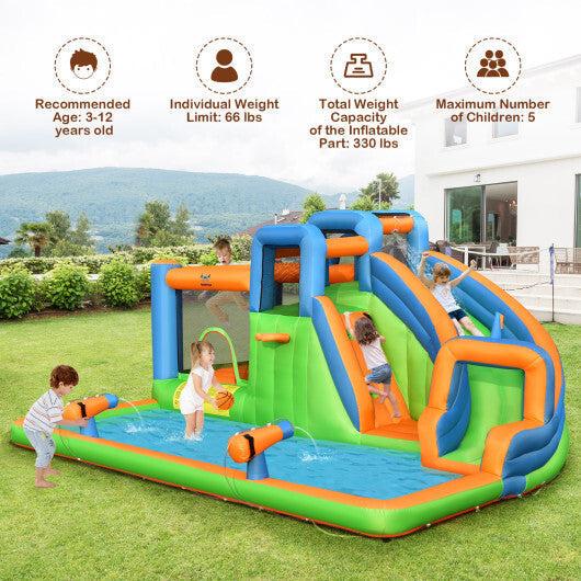 7-in-1 Inflatable Giant Water Park Bouncer with Dual Climbing Walls and 735W Blower LuxuryLifeWay Online Store