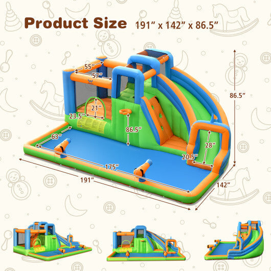 7-in-1 Inflatable Giant Water Park Bouncer with Dual Climbing Walls and 735W Blower LuxuryLifeWay Online Store