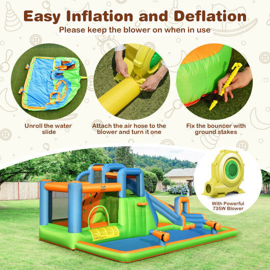 7-in-1 Inflatable Giant Water Park Bouncer with Dual Climbing Walls and 735W Blower LuxuryLifeWay Online Store