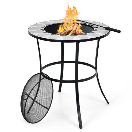 23.5 Inches Round Fire Pit Table with Mesh Cover and Fire Poker - Color: Black LuxuryLifeWay Online Store