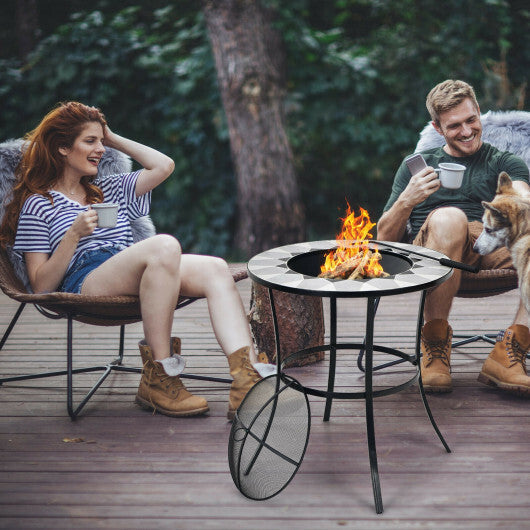 23.5 Inches Round Fire Pit Table with Mesh Cover and Fire Poker LuxuryLifeWay Online Store
