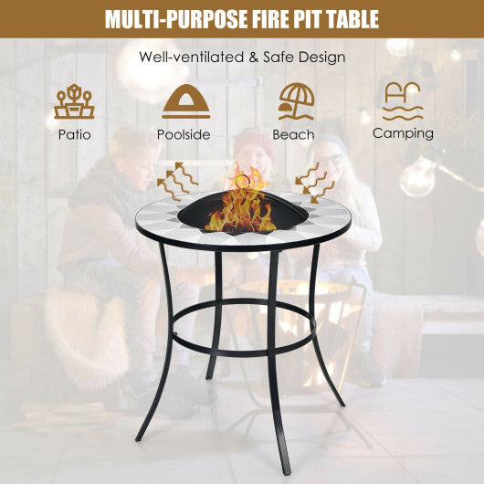 23.5 Inches Round Fire Pit Table with Mesh Cover and Fire Poker LuxuryLifeWay Online Store