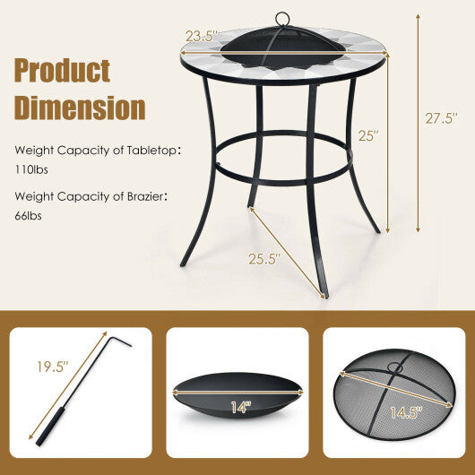 23.5 Inches Round Fire Pit Table with Mesh Cover and Fire Poker LuxuryLifeWay Online Store