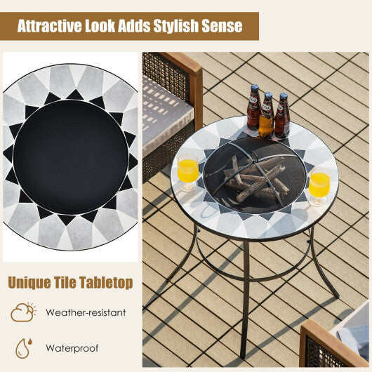 23.5 Inches Round Fire Pit Table with Mesh Cover and Fire Poker LuxuryLifeWay Online Store