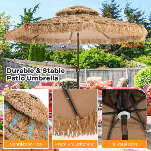 10 Feet Hawaiian Style Solar Lighted Thatched Tiki Patio Umbrella LuxuryLifeWay Online Store