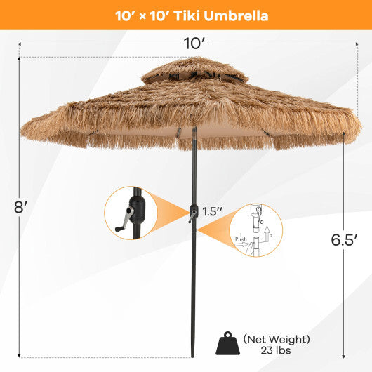 10 Feet Hawaiian Style Solar Lighted Thatched Tiki Patio Umbrella LuxuryLifeWay Online Store
