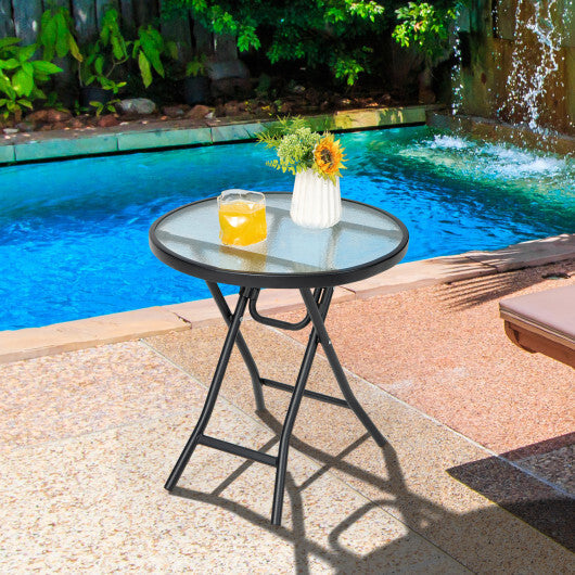 Set of 2 Round Patio Side Table with Tempered Glass Top-Black LuxuryLifeWay Online Store