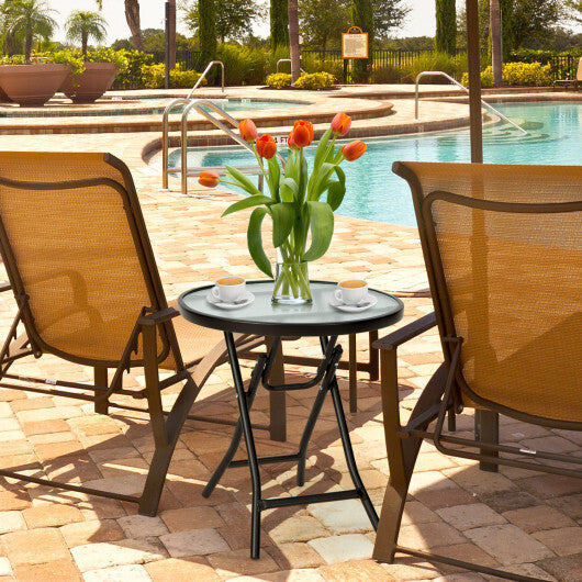 Set of 2 Round Patio Side Table with Tempered Glass Top-Black LuxuryLifeWay Online Store