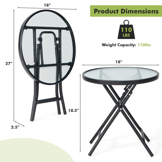 Set of 2 Round Patio Side Table with Tempered Glass Top-Black LuxuryLifeWay Online Store