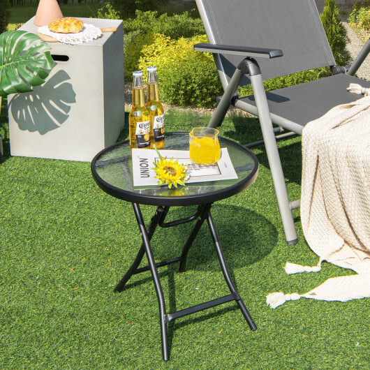 Set of 2 Round Patio Side Table with Tempered Glass Top-Black LuxuryLifeWay Online Store