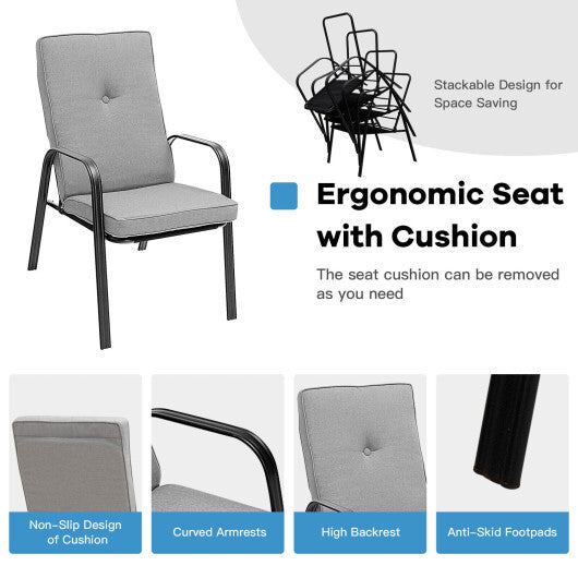 4 Patio Dining Stackable Chairs Set with High-Back Cushions LuxuryLifeWay Online Store