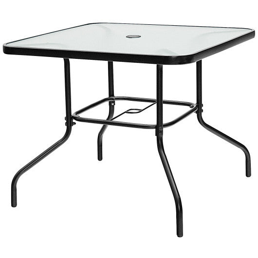 35 Inch Patio Dining Square Tempered Glass Table with Umbrella Hole LuxuryLifeWay Online Store