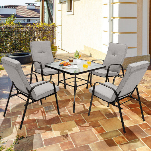 35 Inch Patio Dining Square Tempered Glass Table with Umbrella Hole LuxuryLifeWay Online Store