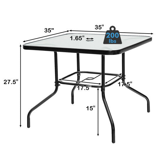 35 Inch Patio Dining Square Tempered Glass Table with Umbrella Hole LuxuryLifeWay Online Store
