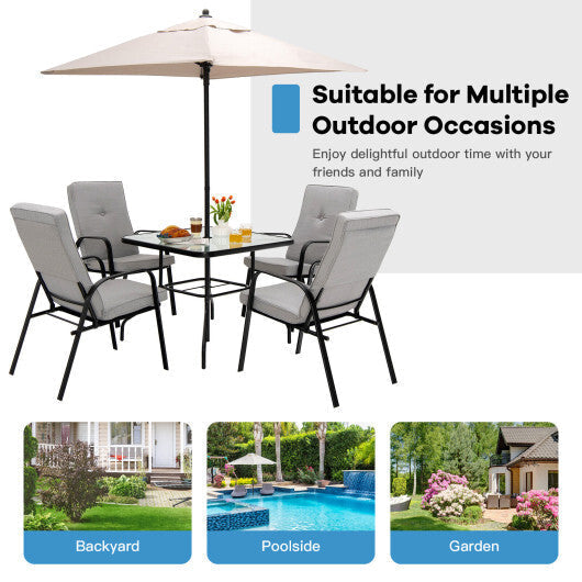 35 Inch Patio Dining Square Tempered Glass Table with Umbrella Hole LuxuryLifeWay Online Store