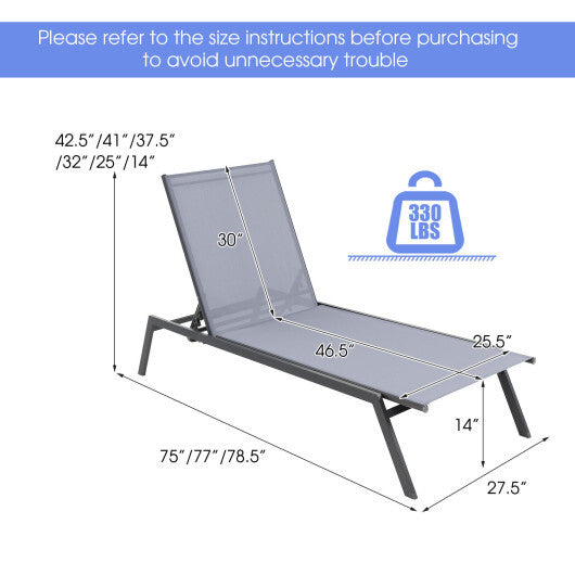 Outdoor Adjustable Chaise Lounge Chair with Lay Flat Position and Quick-Drying Fabric LuxuryLifeWay Online Store