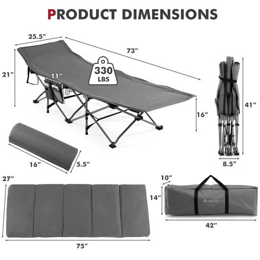 Folding Retractable Travel Camping Cot with Mattress and Carry Bag-Gray - Color: Gray LuxuryLifeWay Online Store