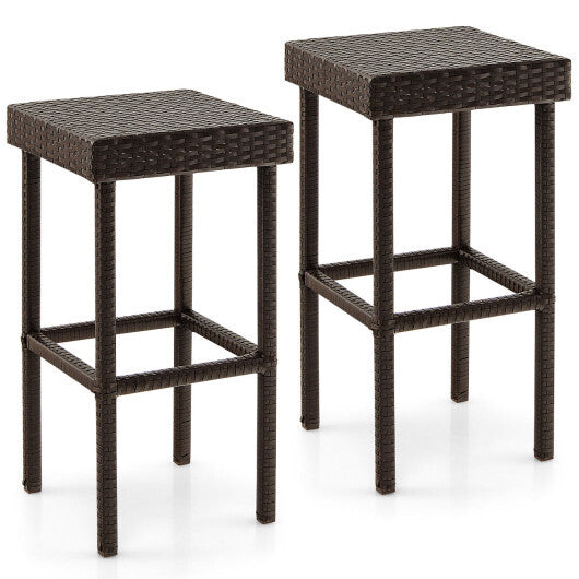2 Pieces Patio Rattan Wicker Bar Stool Chairs-Brown LuxuryLifeWay Online Store