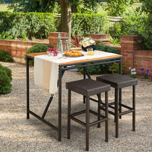 2 Pieces Patio Rattan Wicker Bar Stool Chairs-Brown LuxuryLifeWay Online Store