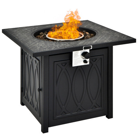 32 Inch Propane Fire Pit Table Square Tabletop with Lava Rocks Cover 50000 BTU-Black LuxuryLifeWay Online Store