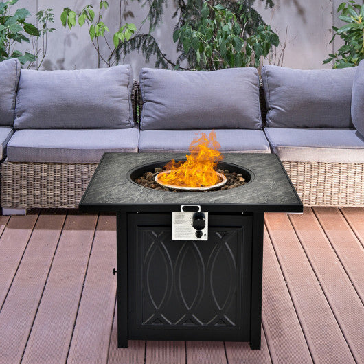 32 Inch Propane Fire Pit Table Square Tabletop with Lava Rocks Cover 50000 BTU-Black LuxuryLifeWay Online Store