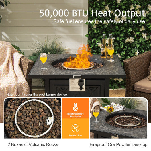 32 Inch Propane Fire Pit Table Square Tabletop with Lava Rocks Cover 50000 BTU-Black LuxuryLifeWay Online Store