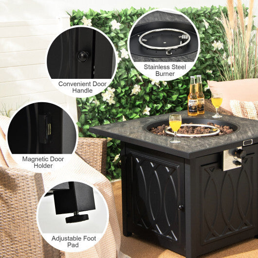 32 Inch Propane Fire Pit Table Square Tabletop with Lava Rocks Cover 50000 BTU-Black LuxuryLifeWay Online Store