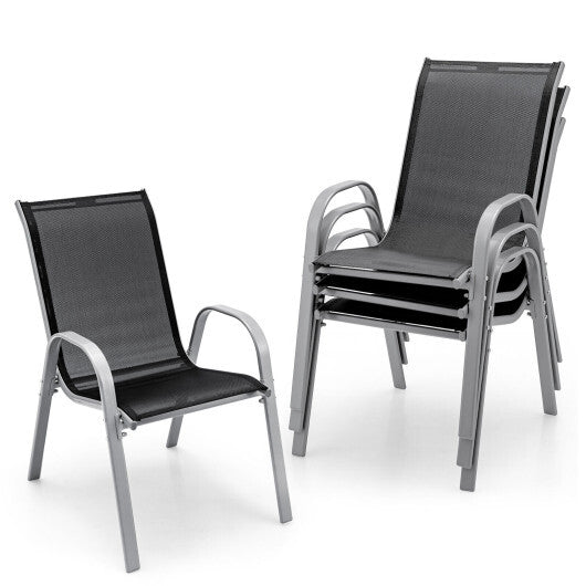 4 Pieces Stackable Patio Dining Chairs Set with Armrest-Black LuxuryLifeWay Online Store